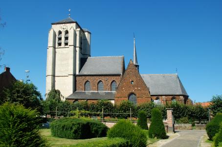 Brick church and white bell-tower