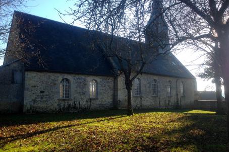 A long church with a tree 