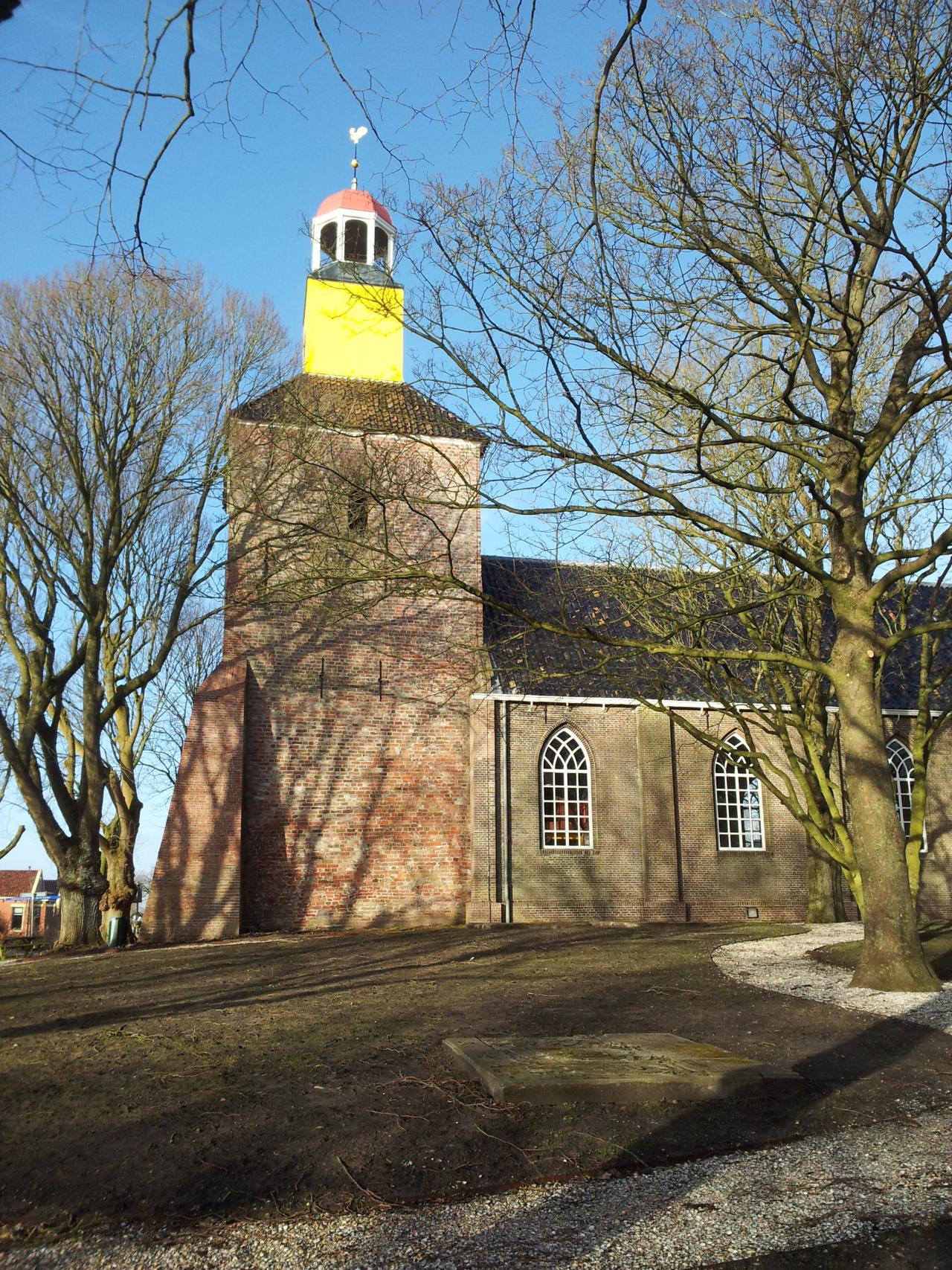 Bell tower of a brick church 