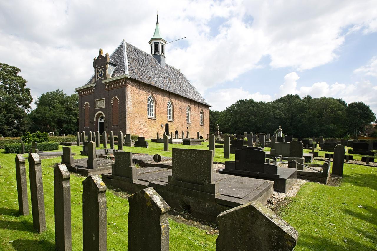 Brick church in a cemetery