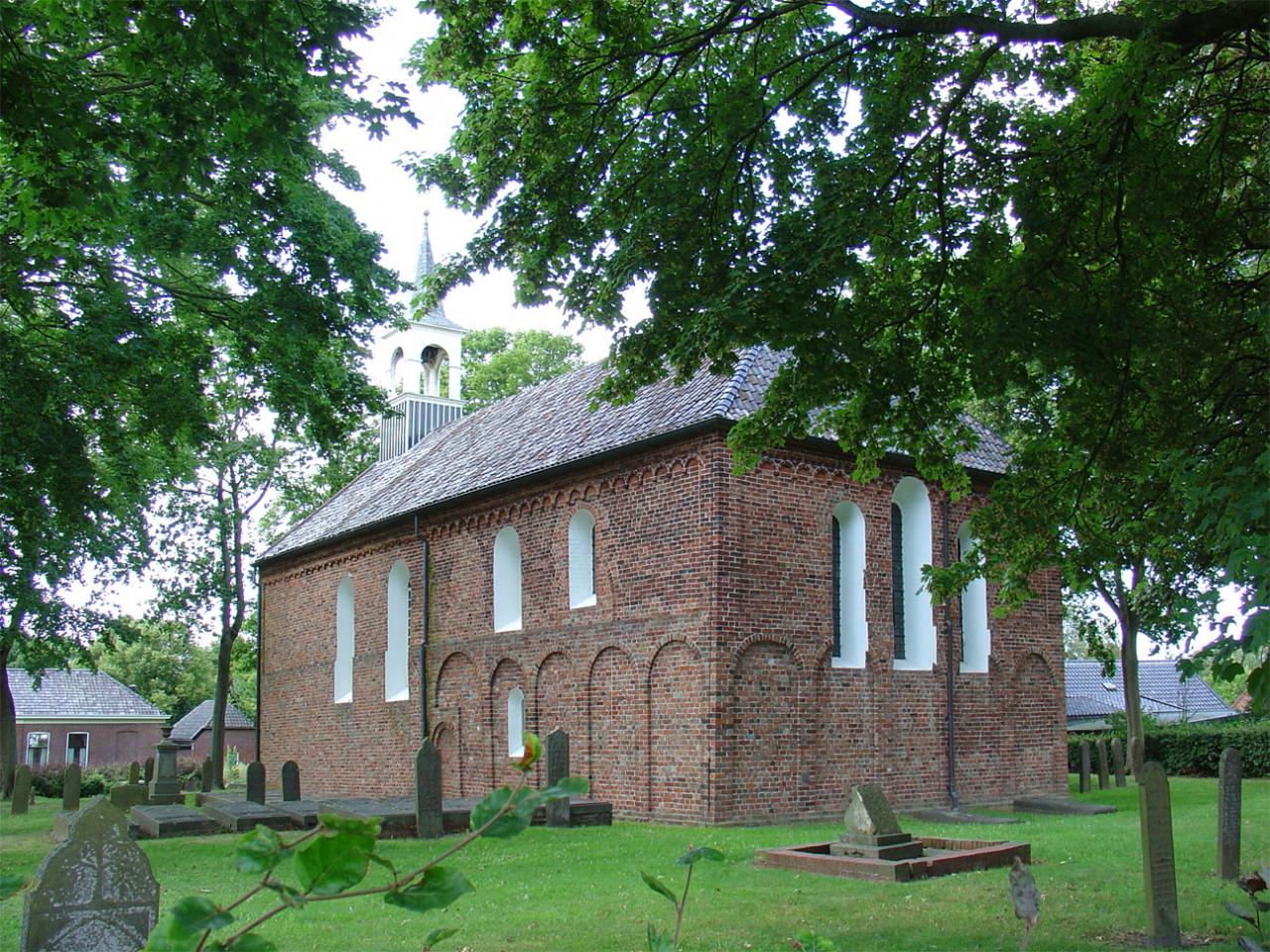 Brick church in a park