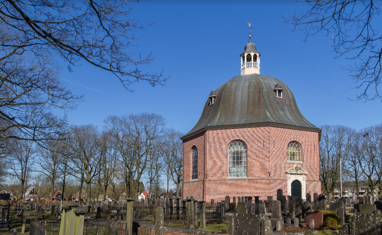 Octagonal church in a graveyard