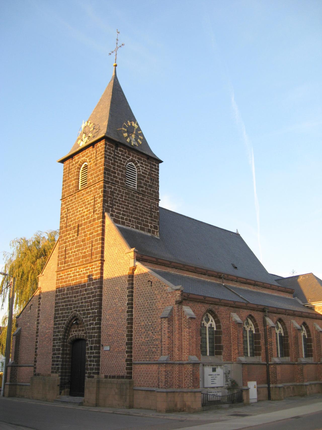 Brick church with small bell tower