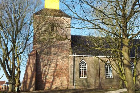 Bell tower of a brick church 