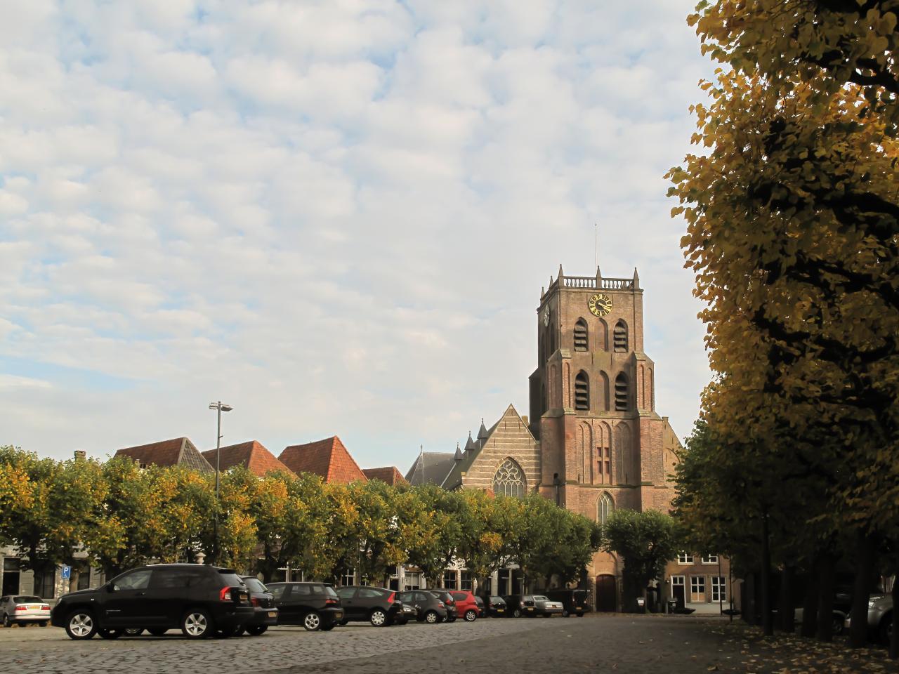 Majestic church in a town market