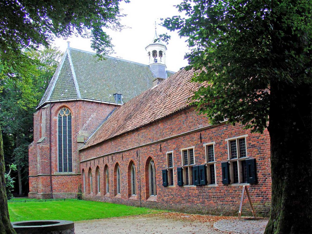 Church built in red bricks in a park